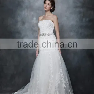 Mermaid Straight Neck With Beaded And Ribbon Sash Wedding Dress AS28602 thumbnail-4