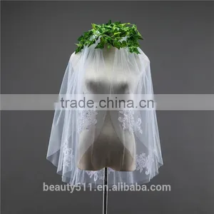 2017 Wholesale Bridal Lace Veils Hot Sale Short Elegant Bridal Wedding Veils Short Tulle Wedding Bridal Veils HL06 thumbnail-1