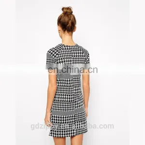 2015 Women Latest Fashion Dress New Look Dog Tooth Print Dress thumbnail-3