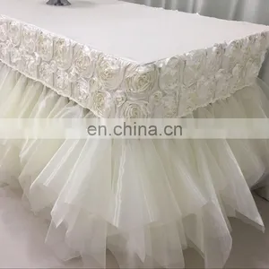 TC121D New Design 8ft Rectangle Rosette Ruffled Curly Willow Table Skirt thumbnail-5