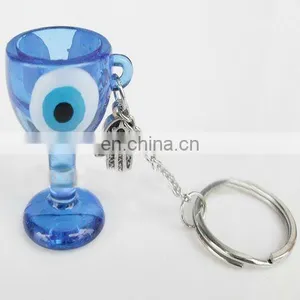New Design Acrylic Blue Wineglass Evil Eye Hamsa Keychain thumbnail-1