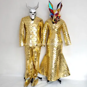 Golden Silver Colorful Disco Ball Mirror Man Dress Suit Costume for Stage Performance thumbnail-1