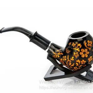 145mm Length Wooden Resin Short Tobacco Pipe With Vintage Yellow Carved Pattern Head for Smoking thumbnail-5