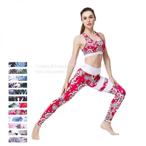 3D Print Sports Yoga Bra High Elastic Seamless Fashion Anti Cellulite Leggings Set thumbnail-1