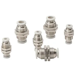 SMC Type PM Series Straight Pneumatic Push in 1/4 Bulkhead Union Brass Air Fittings thumbnail-2