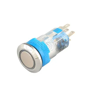 Ip67 16mm Flat and Ring Illumination Head 12v Plastic 1no1nc Security Push Button Switch Momentary thumbnail-1