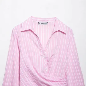 Spring and Summer New European and American Style Women's Fashionable Casual Striped V-neck Long Sleeved Loose Dress thumbnail-2