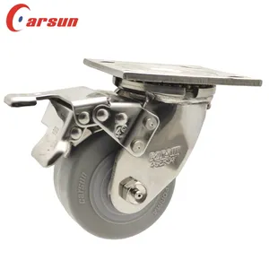 Carsun Stainless Steel Heavy Duty Caster Wheels 4-Inch Thermoplastic Rubber TPR Wheels Industrial Swivel Caster With Brakes thumbnail-1