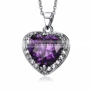 Beautiful Heart Purple Zircon Amethyst Crystal Necklace thumbnail-2