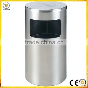 Top Round Stainless Steel Cover With Ashtray Side Open Dustbin thumbnail-1