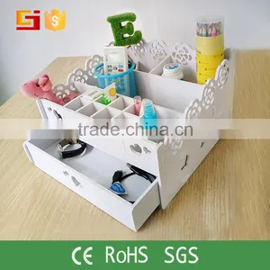 White Cosmetic Wooden Box With Drawer For Girls Design Wholesale Carved Boxes thumbnail-1