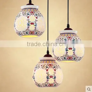 Asian E27 LED Vintage Pendant Light 3 Head Lamp Hanging Chinese Ceramic Loft Coffee Bar Restaurant Kitchen Lights thumbnail-1