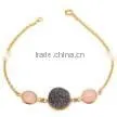 Natural Druzy and Peach Chalcedony Gemstone Bangle Bracelet thumbnail-1