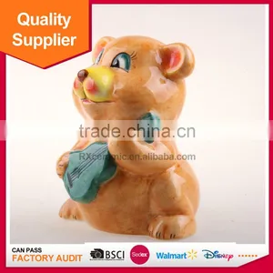 Hot Selling New Design Bear Playing Musical Instruments Shape Lovely Ceramic Piggy Bank thumbnail-3