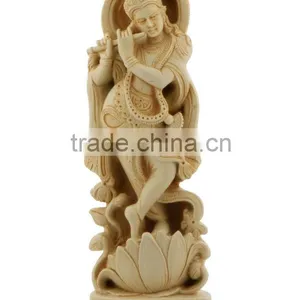 Krishna Playing Flute Wooden Sculpture thumbnail-1
