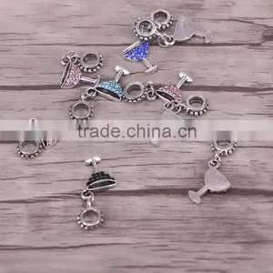 European Charm Dangling Beads Rhinestone Antique Silver Tone Jewelry Findings thumbnail-2