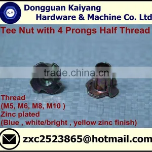 4 Prongs Tee Nut; T Nut (Half Threaded) for Furniture; M5, M6, M8, M10 thumbnail-2