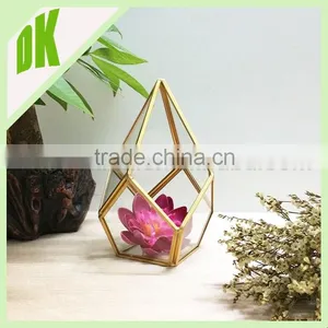 A~~ Air Plant Holder Sculpture Terrarium: Big Diamond Shape Geometric Hanger Planter>< Air Plant Glass Geometric Terrarium Gold thumbnail-5