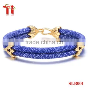 New Products 2016 Genuine Blue Stingray Fish Leather Bracelet Gold Arrow Flower Charm Silver Stainelsee Steelbulk Buy From China thumbnail-1