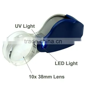 Compact 10X Lighted Jewelers Loupe / Magnifier With LED & Fluorescence Lights thumbnail-1