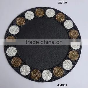 Round Glass Bead Place Mat With Circular Patterns Available in More Colours and Patterns thumbnail-1