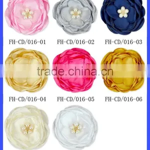 Pink Pearl Rhinestone Center Handmade Satin Ribbon Fabric Flower thumbnail-6