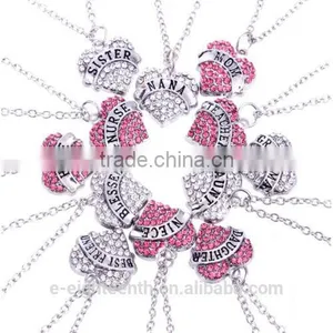 2016 Cheap Hot Crystal Love Heart Pendent Necklace Fashion Family Xmas Gifts Jewelry thumbnail-1