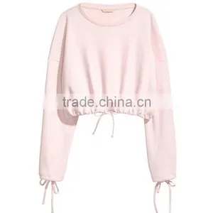 Fashion Style Plain Cropped Hoodie Ladies New Design Pink Short Long Sleeve Cropped Top Hoodie With Stringer thumbnail-1