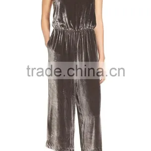 Top Selling New Fashion Lady Loose Casual Romper Sexy Plain Comfy Shimmer Shine Crushed Velvet Camisole Jumpsuit thumbnail-2