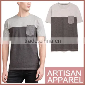 Mens t Shirt Wholesale Custom t Shirt With Contrast Color Plain Color Grey t Shirt With One Pocket thumbnail-1