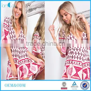 2016 Woman Clothes Designer Chinese Wind Two-piece Outfit In Red Geometric Pattern Playsuit thumbnail-1