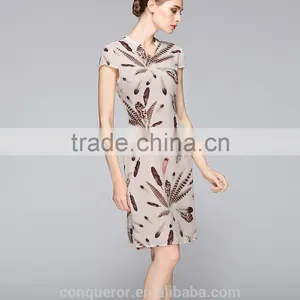 Classic Short Sleeve V Neck Slim Fit Ladies Dress thumbnail-3