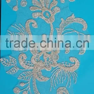 Most Popular High Quality Embroidery Gold Applique Lace Flower Work Bed Sheet thumbnail-1