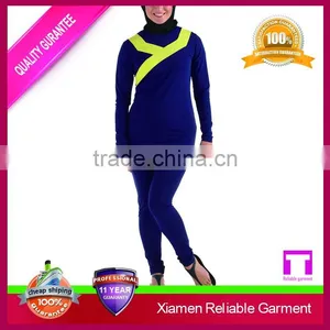 2015 Hot Sex Muslim Swimsuit Navy Blue and Yellow Swimsuit thumbnail-1