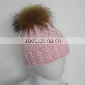 Myfur Elegant White Knitted Beanie Hat With Natural Raccoon Fur Pom Poms thumbnail-3