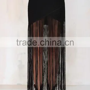 New Design Fashion With Belts Around Asymmetrical Fringe Long Skirt thumbnail-4
