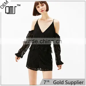 New Fancy Design Short Dance Wear All Black Lace Jumpsuit thumbnail-1