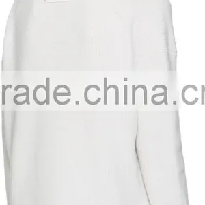 Women Wearing Sexy Design V Neck Blank White Sweater With Rolled Cuffs With Buttons thumbnail-3