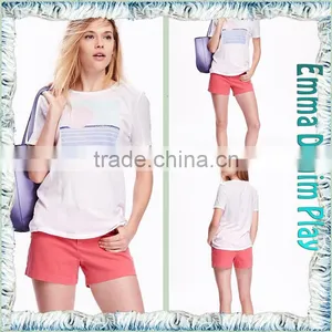 2016 Manufacturers China Ladies Sexy White Silk Printed Scoop Neck Cotton Tee Shirts thumbnail-4