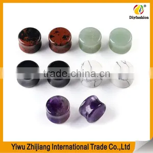Natural Stone Amethyst Green Aventurine Hematite Howlite Turquoise Double Flared Saddle Plug Gauge Ear Stretchers thumbnail-6