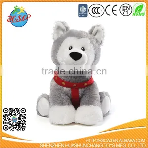 Cute Gray and White Plush Husky Animal Toy of Human Friend thumbnail-1