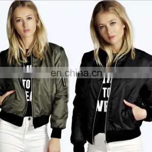 100% Polyester Women Cheap Windbreaker Bomber Jacket Zipper thumbnail-1