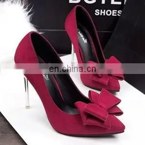 2015 New Office Ladies Red/Green/Black Color Shallow Mouth Bow Pointed Plus Size High Heel Shoes Fashion Suede Heels thumbnail-4