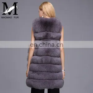 Ladies Wholesale Women Real Fox Fur Sleeveless Long Vest thumbnail-3