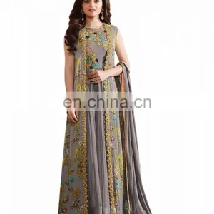 2017 Party Wear Semi Stitched Dress Material With Printed Jacket / Latest Casual Occasion Wear Anarkali Suits (anarkali Suits) thumbnail-1