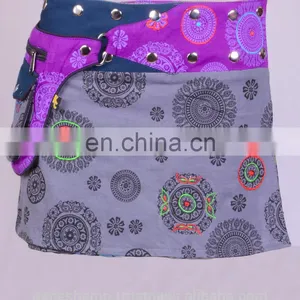 Polka Dot Exotic Print In Blue Gray Shade Cotton Fabric Gypsy Wrap Around Skirt With Bag Belt HHCS 139 B thumbnail-1