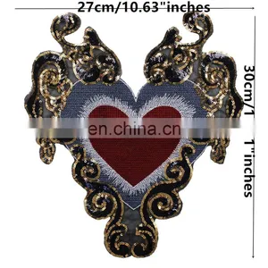 Cheap Beaded Gold Sequin Heart Patches Embroidery Badges thumbnail-3