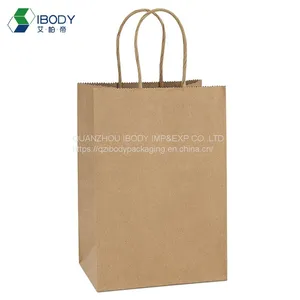 Shopping Bag With Custom Logo Large Brown Food Paper Bag Recycled With Handle thumbnail-1