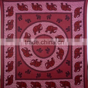Indian Tapestry Cotton Maroon Mandala Elephants Vintage Wall Hanging Tapestries Throw Bedsheet thumbnail-1