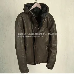 NEW FASHION 2022AW MEN'GENUINE LEATHER WASHED LAMBSKIN LEATHER JACKET thumbnail-5